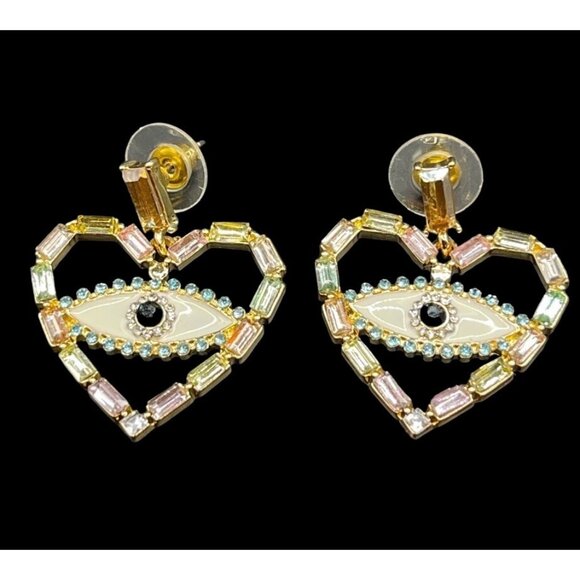 C&C California Jewelry - C&C California Heart’s Eye Gold Tone Pastel Gem Earrings